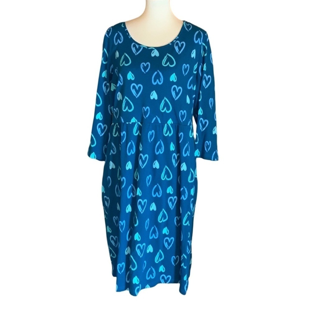 Coldwater Creek teal blue fit and flare dress with heart print Size 1X - Picture 1 of 9